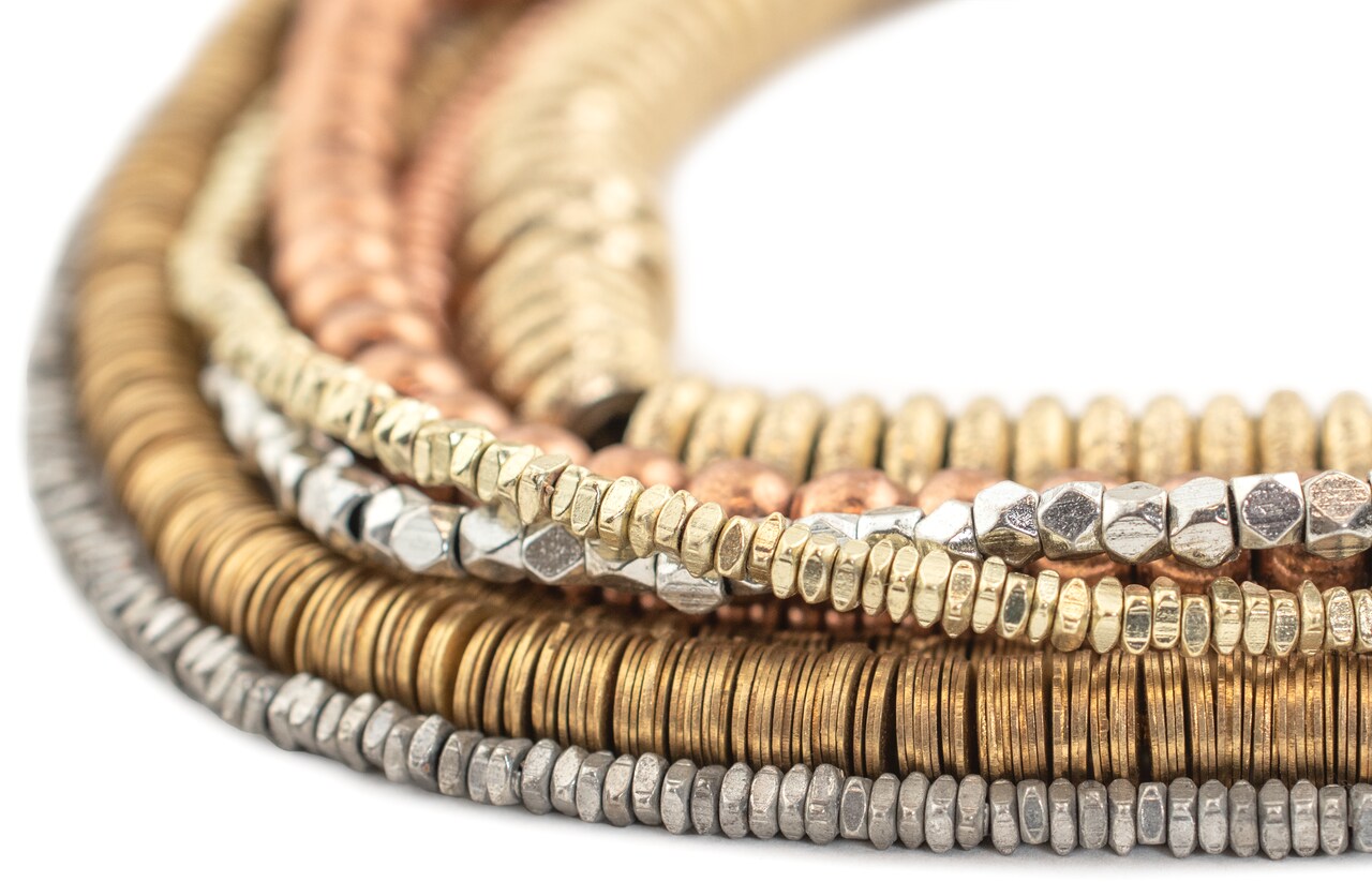 Metal Spacer Bead Bundle – 8 Strand Set | Approx. 3000 Brass, Copper & Silver-Color Heishi, Donut & Round Beads | Top-Selling Styles for Jewelry Making & Crafts